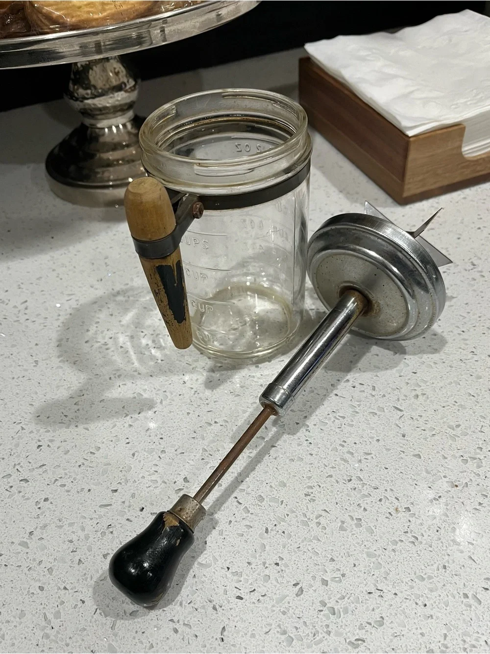 Vintage 50s Nut Chopper 5393 Hazel Atlas Glass Measure Cup Steel Retro Black MCM